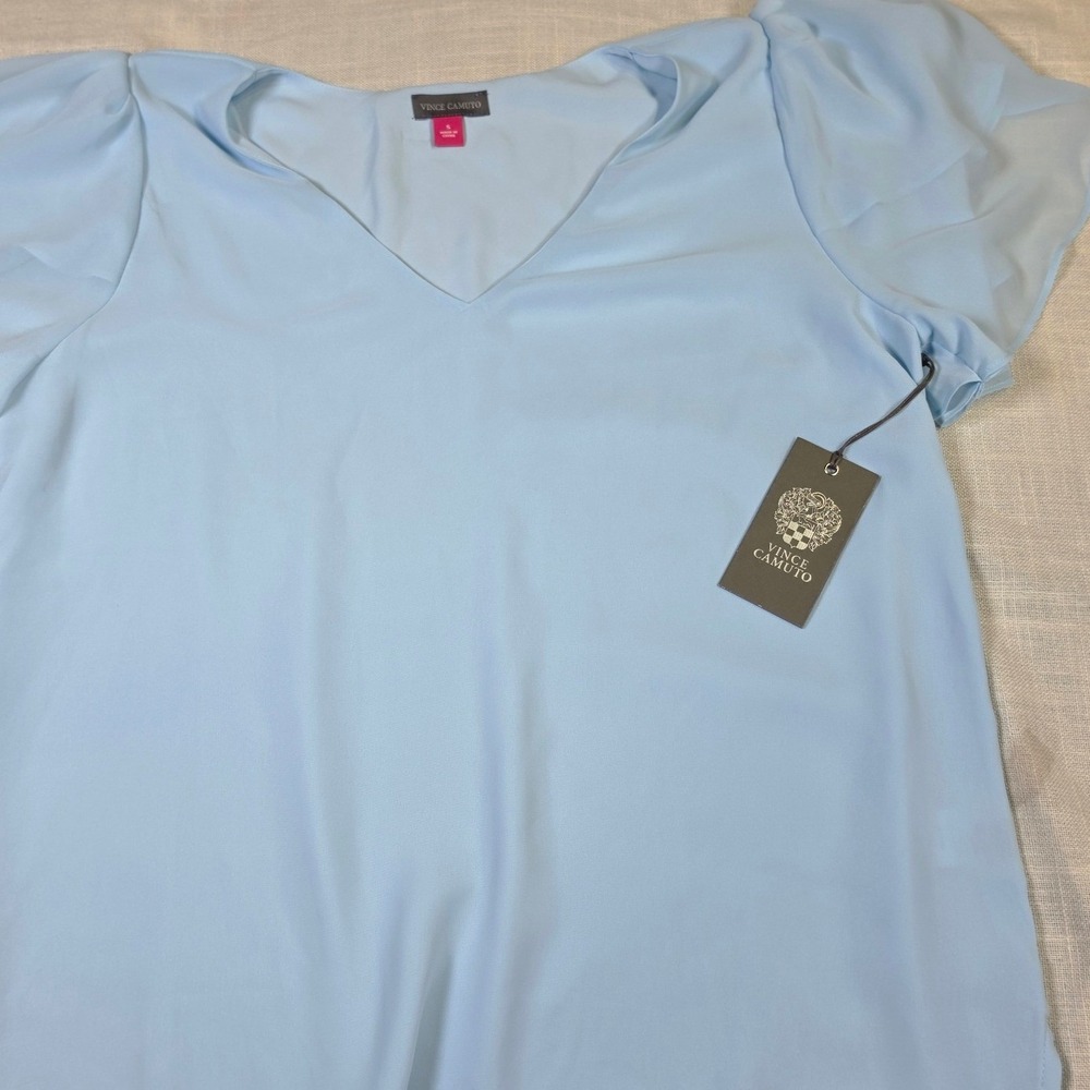 Vince Camuto Frozen Light Blue V-Neck Flutter Sleeve Blouse 91522B010 Mens S